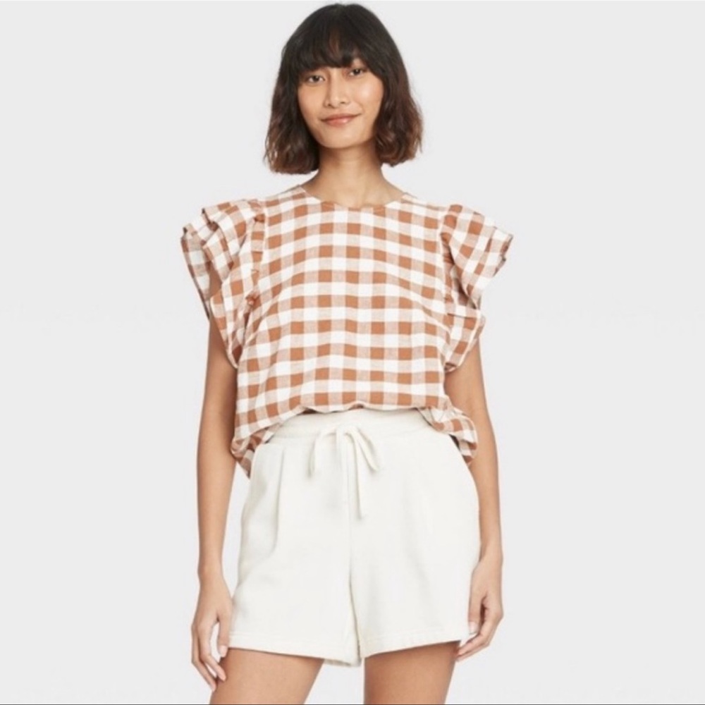 Target :  brown and cream checkered blouse